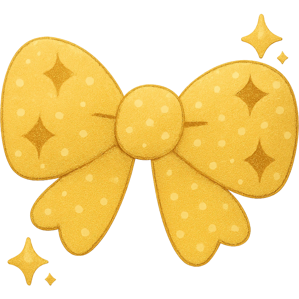 Make the glittery bow yellow, keep it sparkling and decorative with no background. The style should be elegant and festive with shimmering texture. emoji