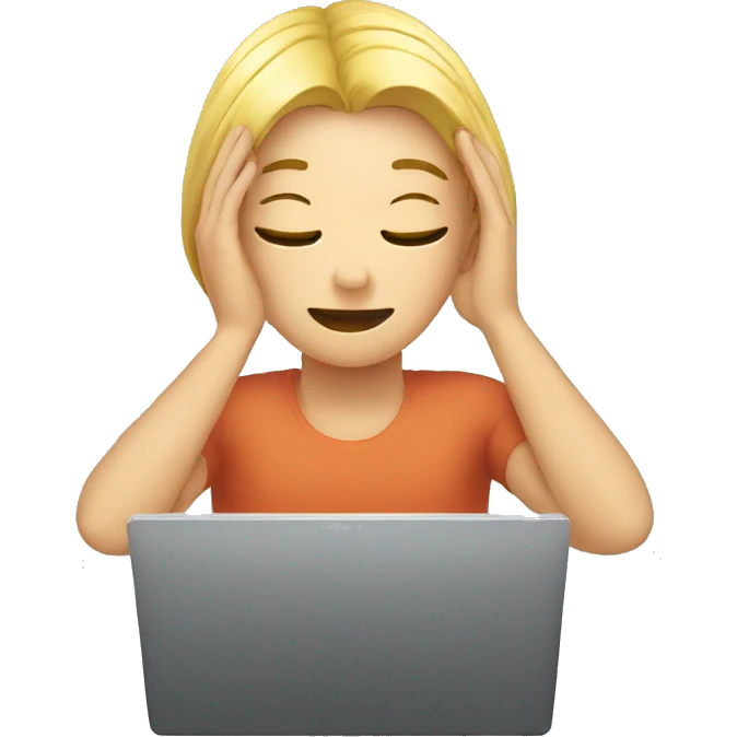 person using computer, hands behind head emoji