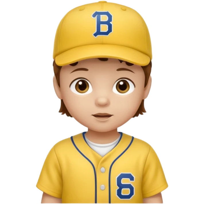 brown hair baby with yellow baseball ersey and hat emoji