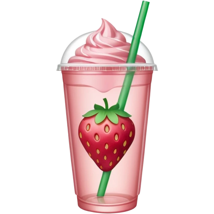 light pink Starbucks drink with strawberry slices inside, clear cup with green straw emoji