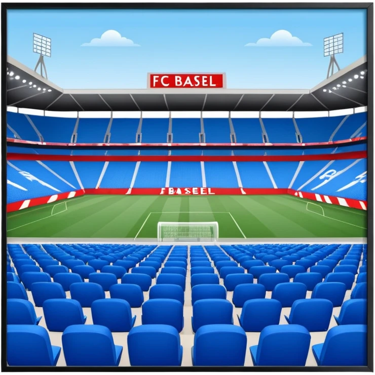 fc basel soccer stadium with blue seats. the name fc basel is written in red seats whereby many red seats form the label within a sea of blue seats emoji