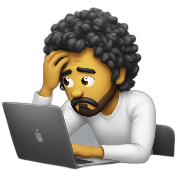 sad designer with laptop and pulling hair emoji