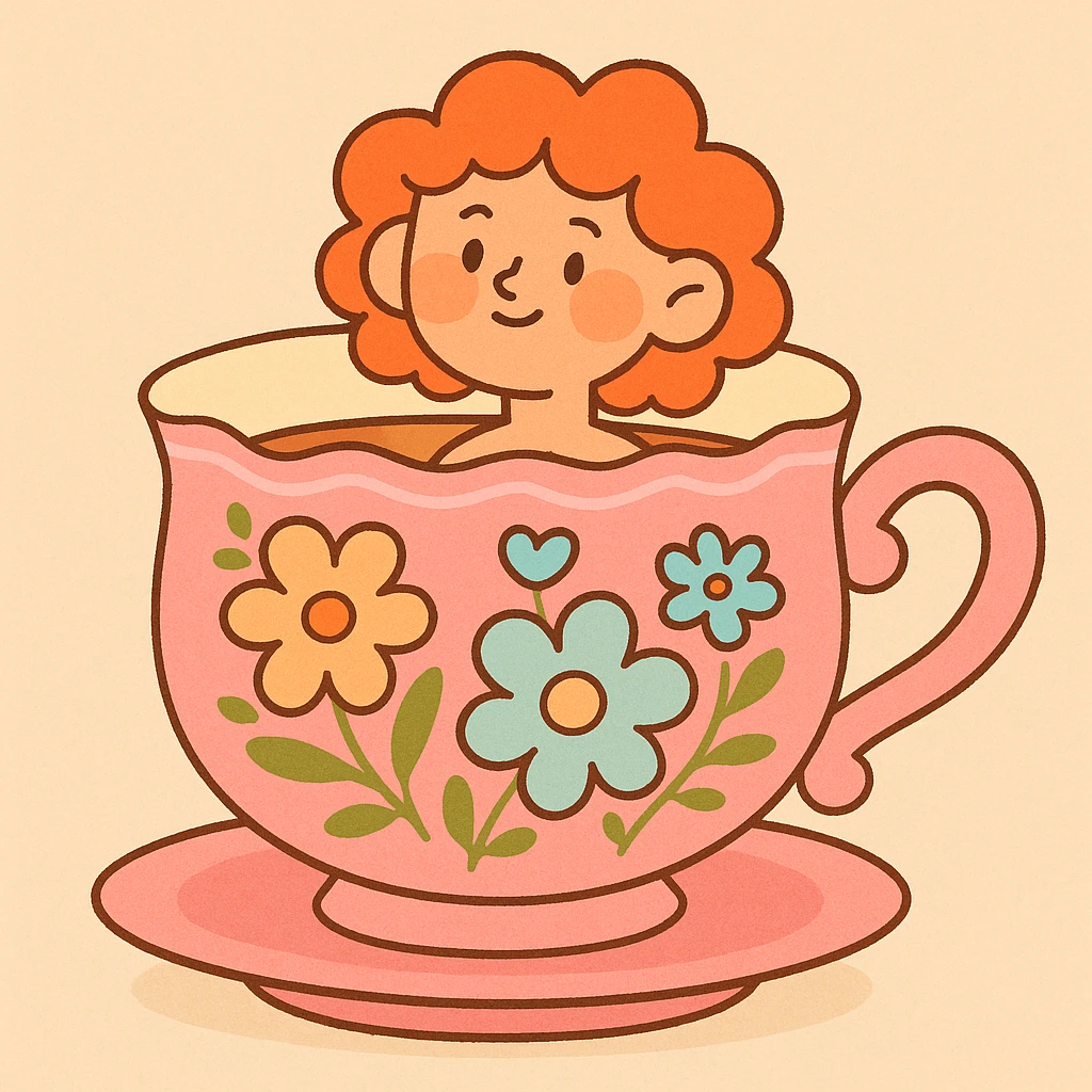 pink cottagecore teacup with floral patterns, delicate and vintage, soft pastel palette emoji