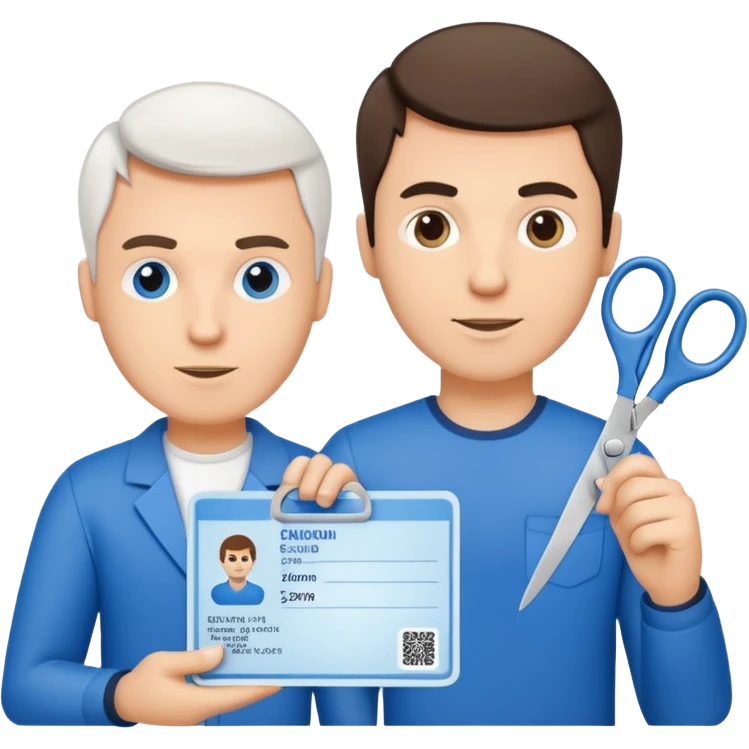 Scissors cutting a man ID card in 2 parts.hyper realistic emoji