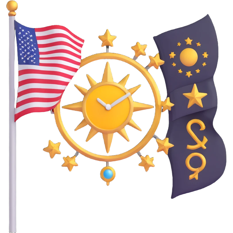 flag with celestial and time-related symbols, blending Chronos and Olympian god themes, in a modern emoji style emoji