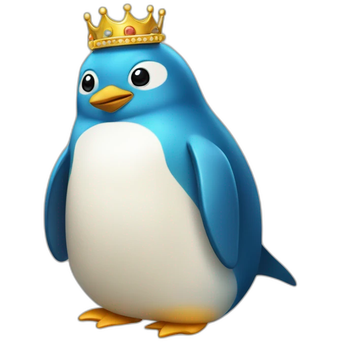 kawaï blue pudgy penguin wearing a golden crown emoji