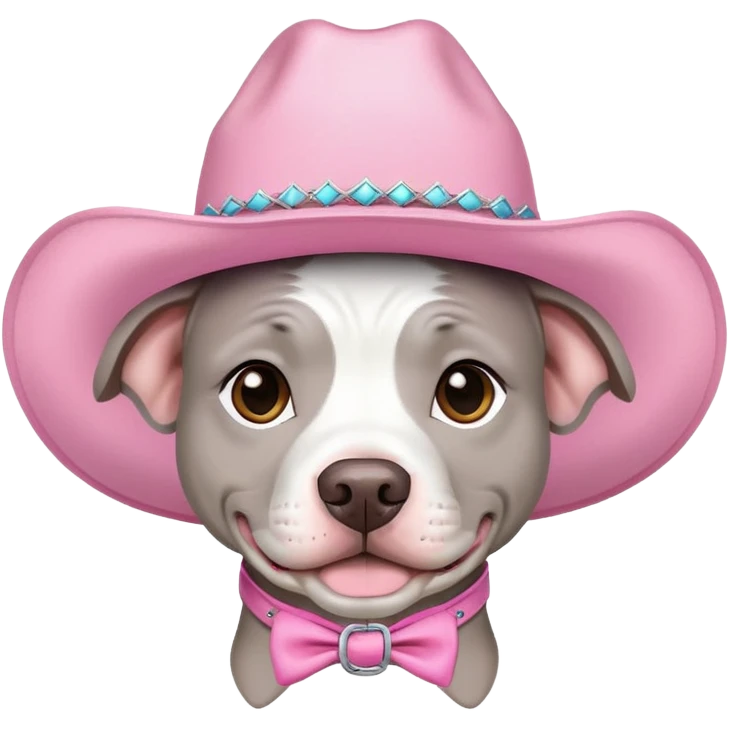 Gray and white pitbull with pink cow girl hat  emoji