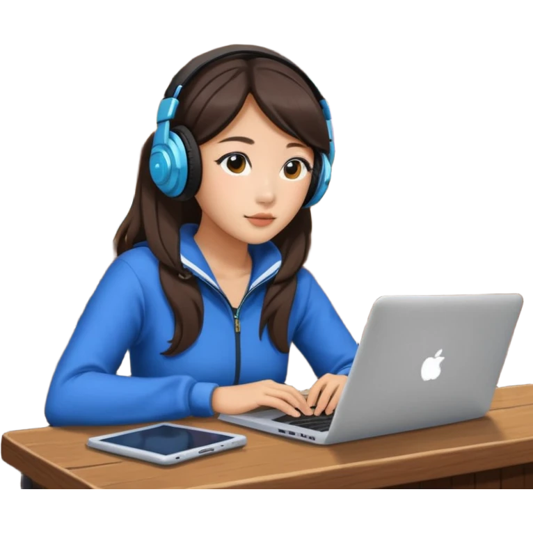 A Korean girl at a dive bar with a laptop and headphones watchin a korean drama emoji