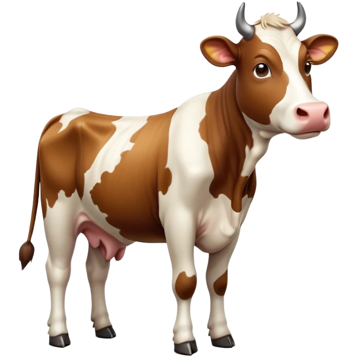 cinematic-[brown and white cow]-realistic-full-body-standing-emoji,-tail-flicking-lazily,-head-tilted-dramatically,-sleek-[brown and white]-coat,-simplified-yet-realistic-focused-features,-highly-detailed,-glowing-with-an-almost-sarcastic-glow emoji