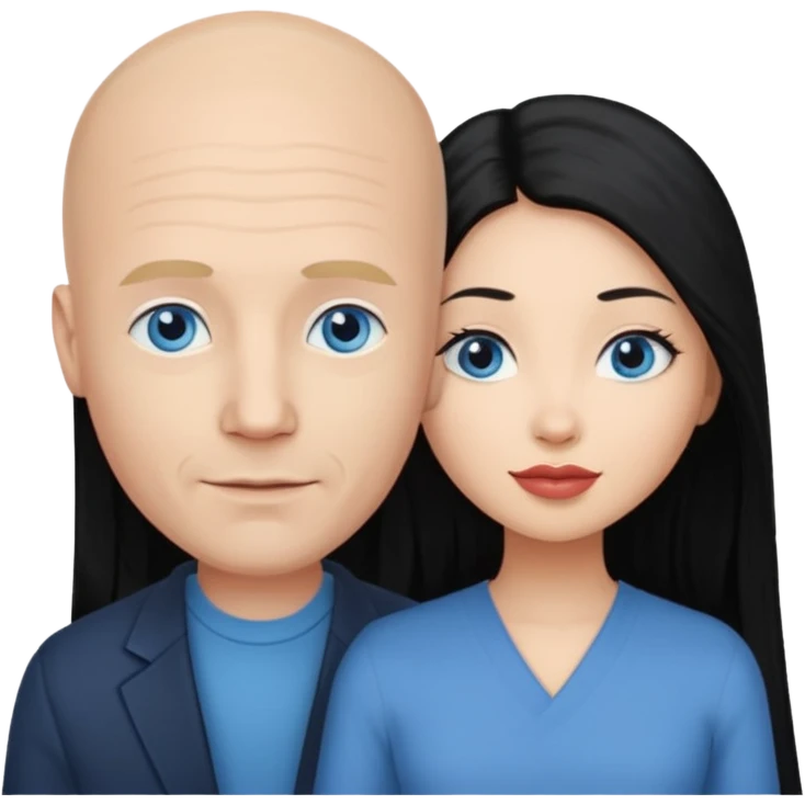 Bald white man blue eyes in love with Filipina woman with long hair emoji