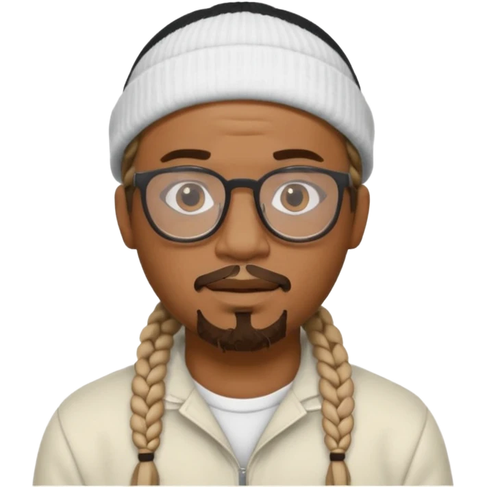 black man with braids glasses beanie and goatee white clothes emoji