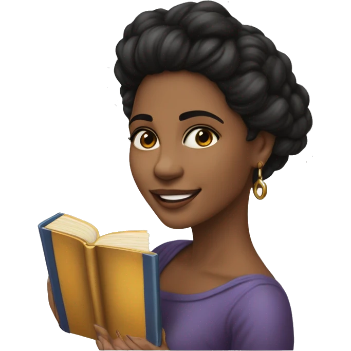 uma mulher morena de pele clara piercing no sept e argola na lateral do nariz com um livro  emoji
