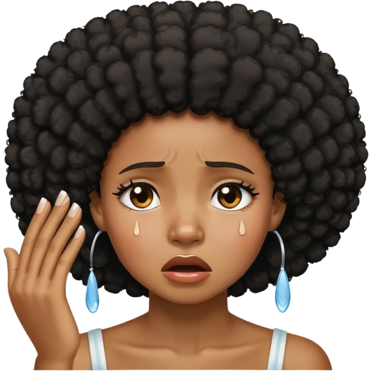 black girl with afro sad and crying emoji