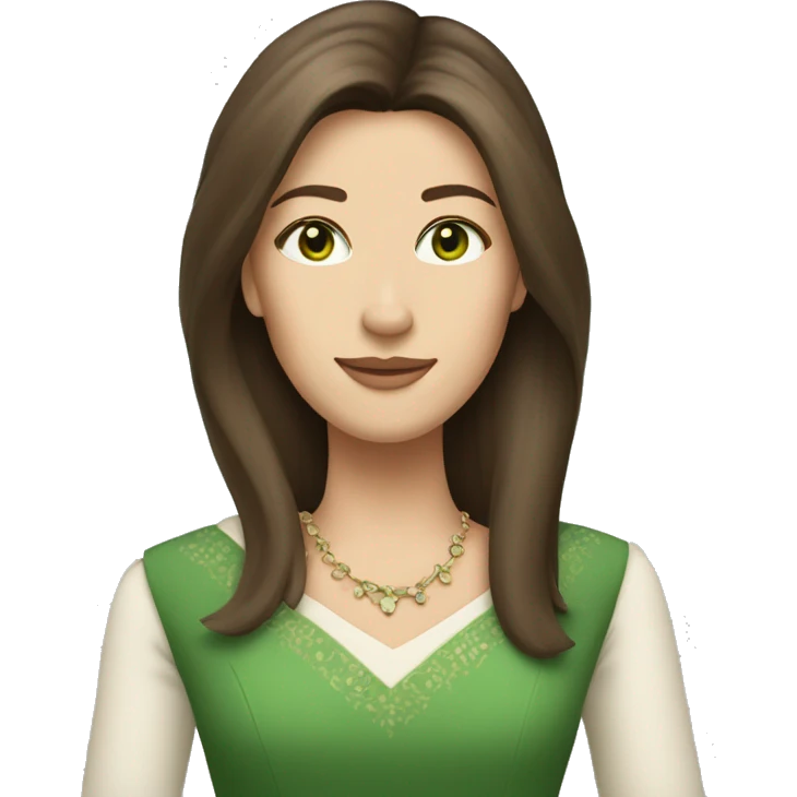 pretty 40 year old royal princess with grass green eyes and shoulder length straight brown hair  emoji
