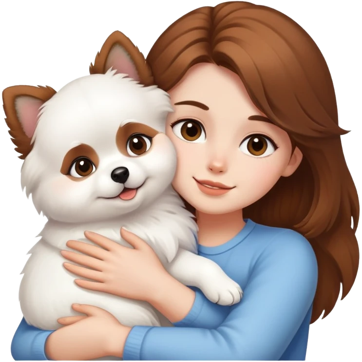 Brown hair girl hugging white Pomeranian  emoji