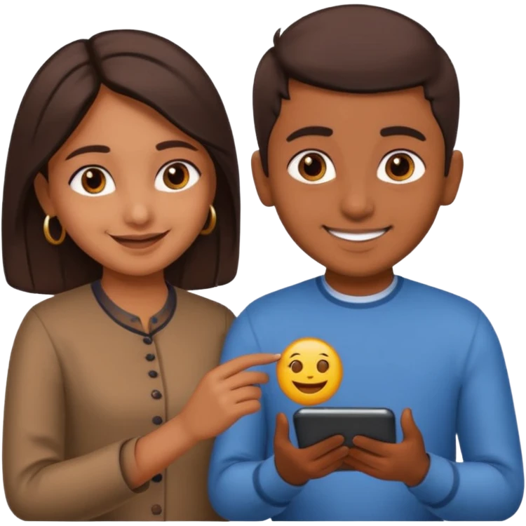 Make an emoji of an indian girl who is teaching an indian boy how to make emojis emoji