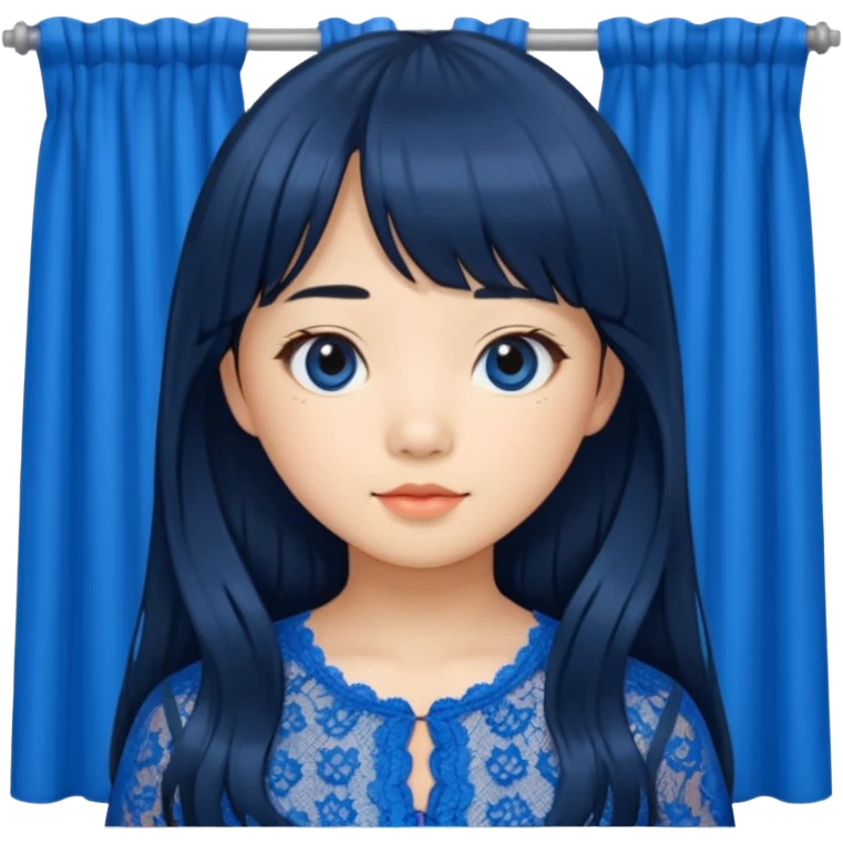 Long hair asian girl with curtain bangs with a blue lace top on  emoji