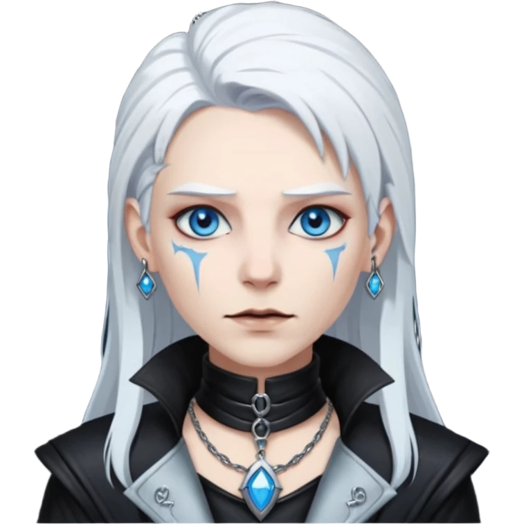 necromancer with black leather outfit white hair emoji