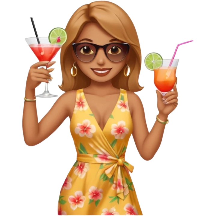 Professional sexy woman smiling holding cocktail posing in shades  and flashing peace sign emoji