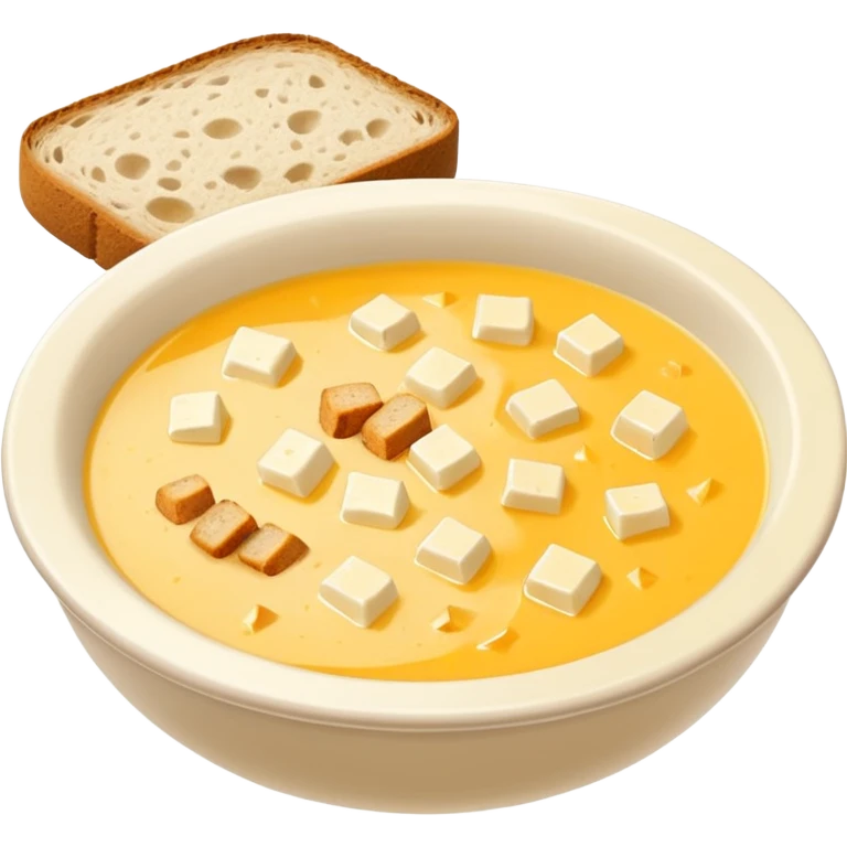 cheese soup with lard and garlic, and cubes of dry dark bread emoji