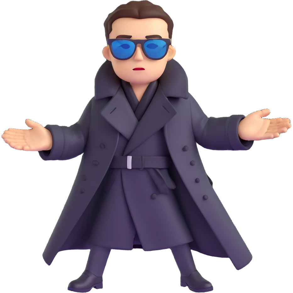 Neo dodging bullets in bullet time, wearing black trench coat and sunglasses emoji