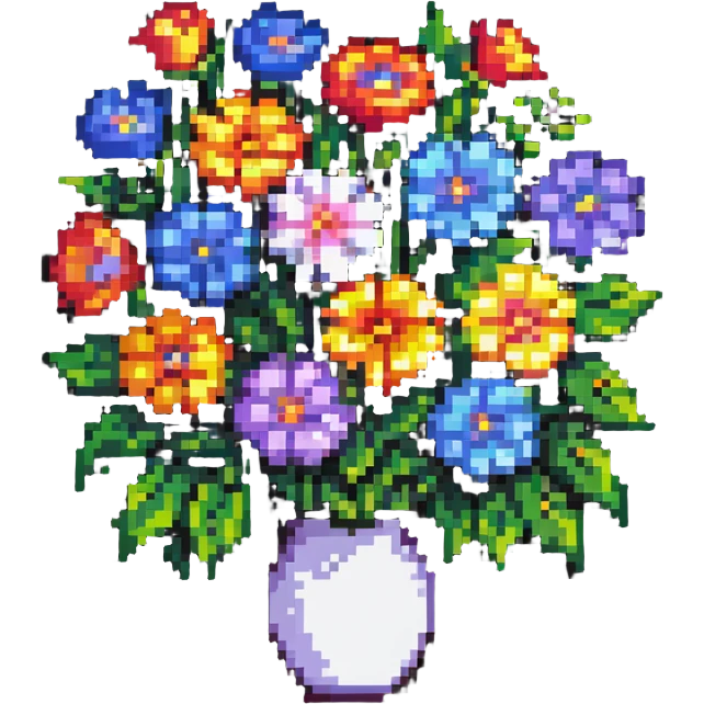 simple colorful bouquet of flowers in pixel art style emoji