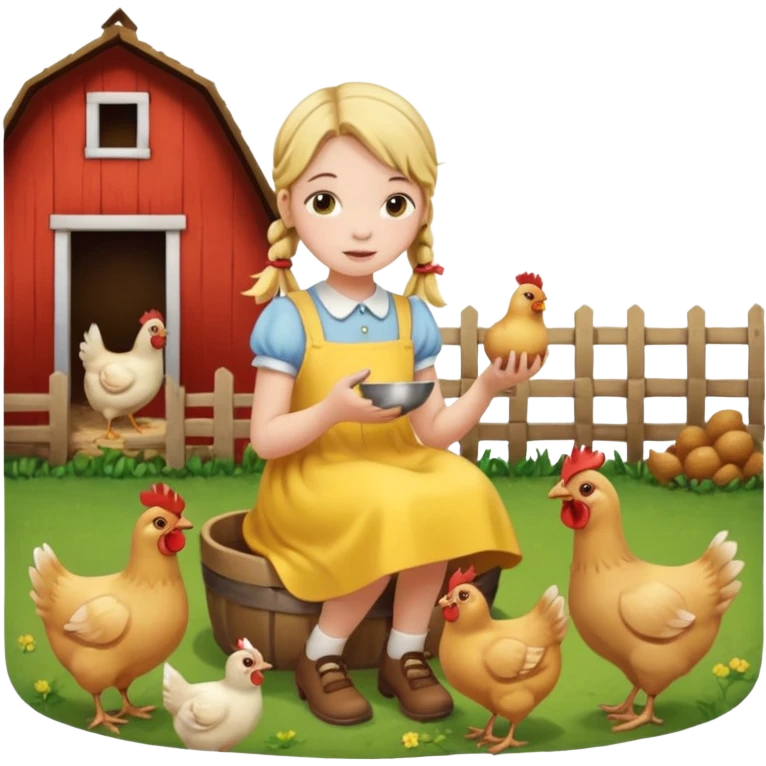 Girl feeding chickens – Pigtails, yellow dress



 emoji
