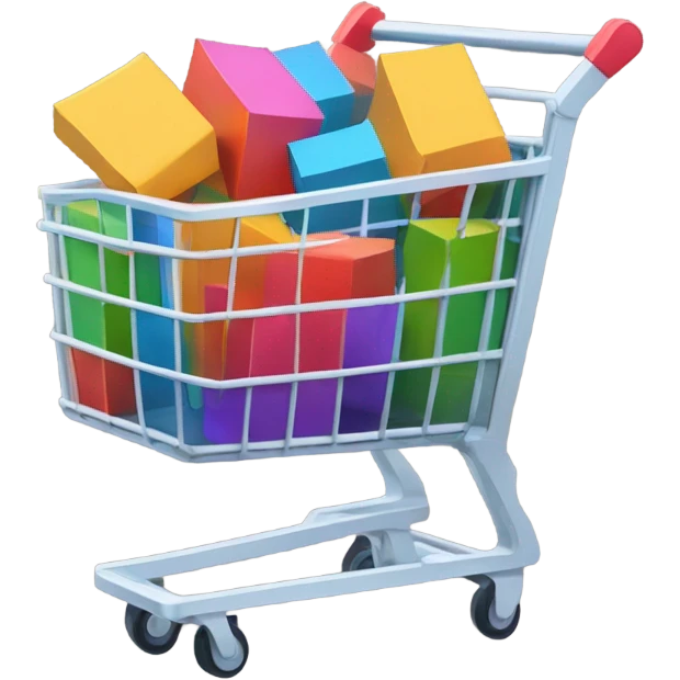 Cartoon style shopping cart filled with boxes emoji