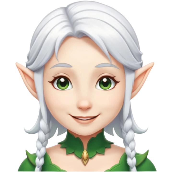 Busty elf with white hair and short ears smiling emoji