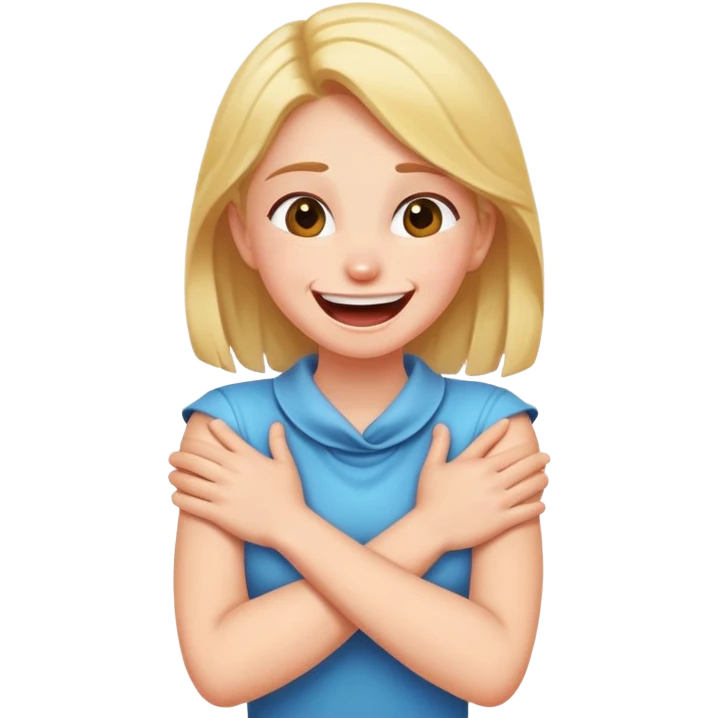 Girl with arms crossed choking her neck while laughing emoji