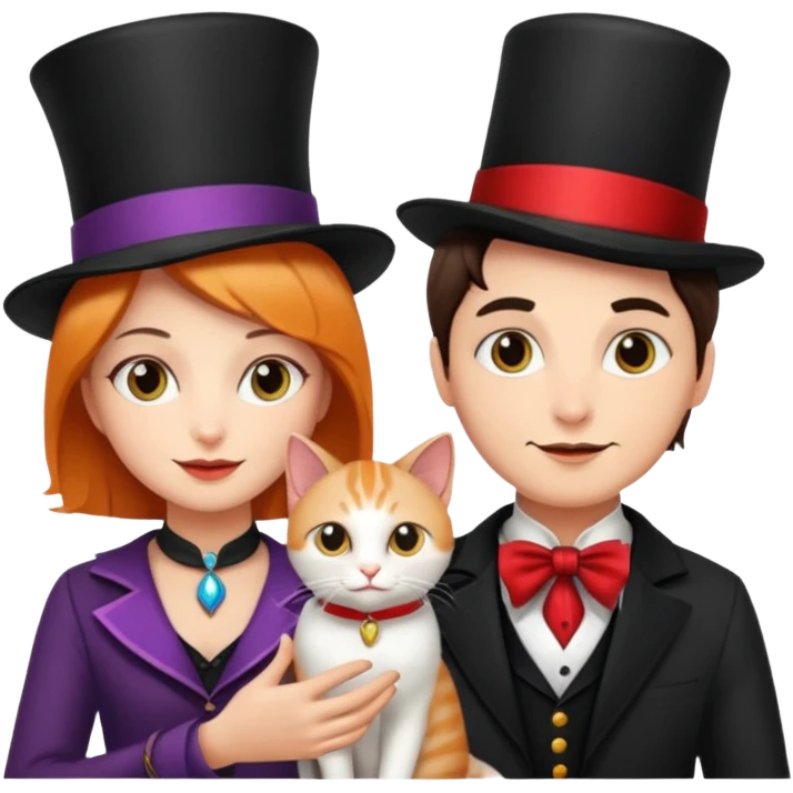 magician couple and their pet cat emoji