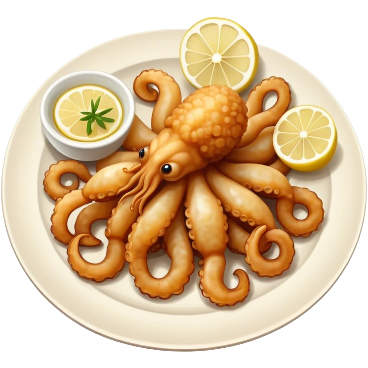 Fried squid Greek snack with a slice of lemon on the side emoji