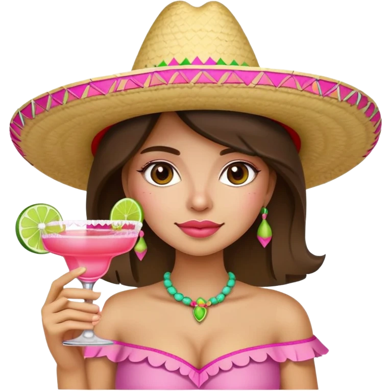 Girl with sombrero and pink margarita emoji