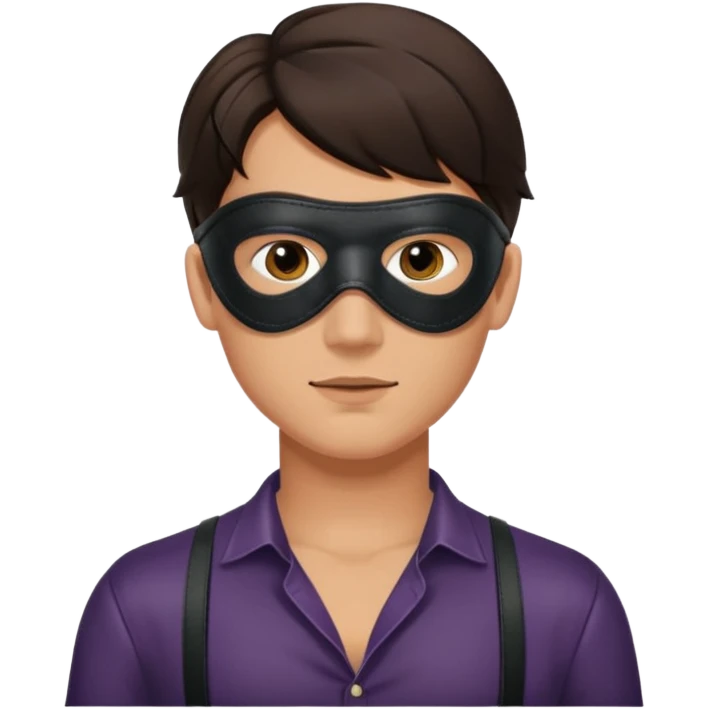 brunette young adult man with leather eye mask and leather halter neck blouse emoji