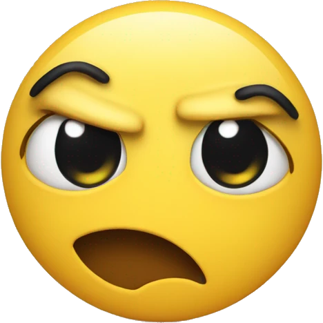 An emoji with a silly face, but cute, that looks a little angry and is yellow  emoji
