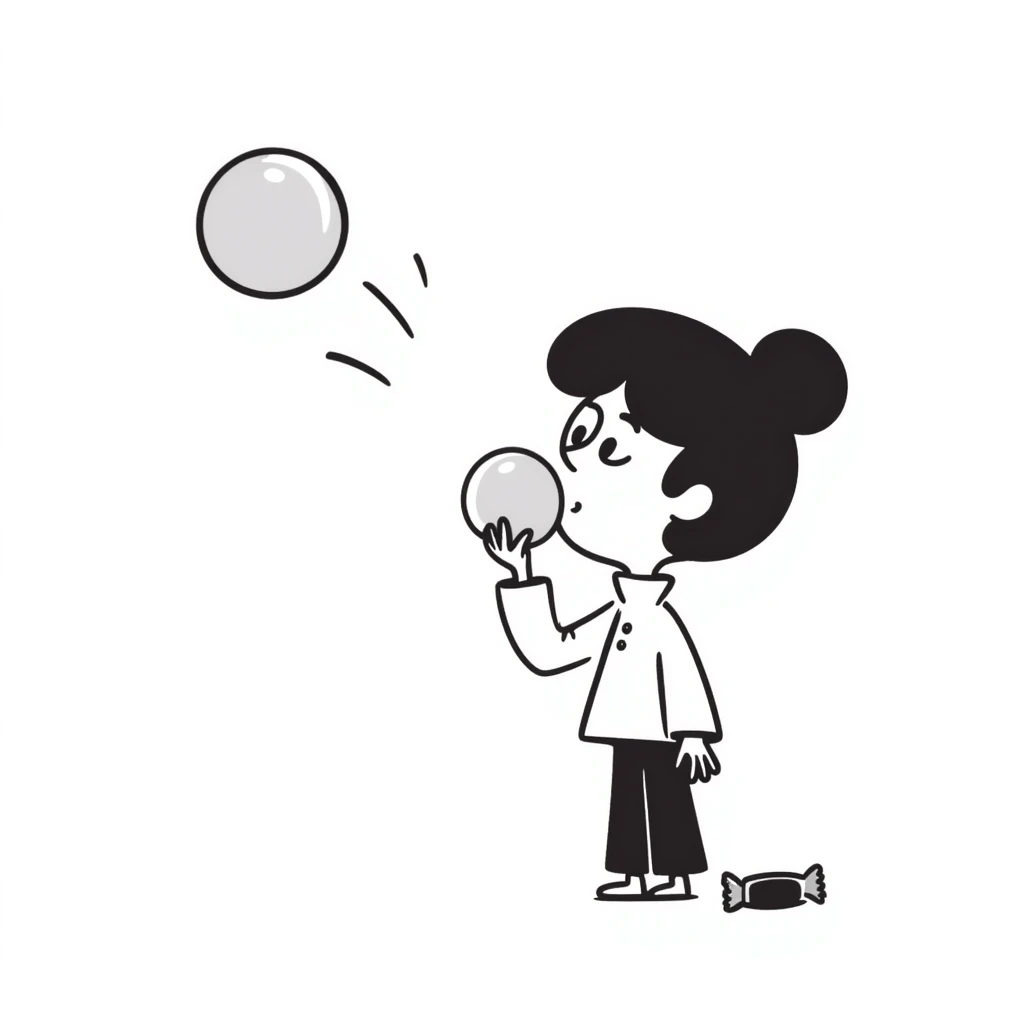 simple hand drawn bubble gum with a bubble being blown emoji
