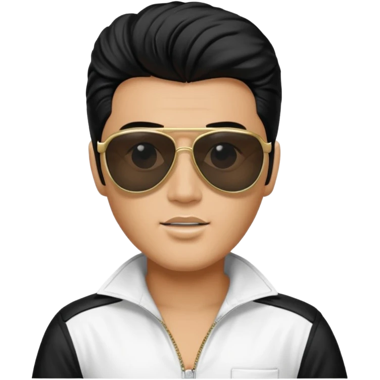 A boy with an Elvis Presley mask with sunglasses (with total black lenses)dressed as Elvis Presley (white dress) emoji