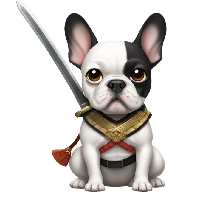 Pied French bulldog with samurai sword emoji