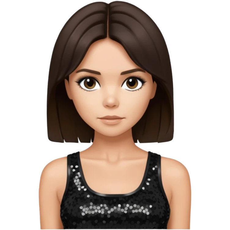 Victoria Beckham with dark brown hair, black sequin crop top emoji