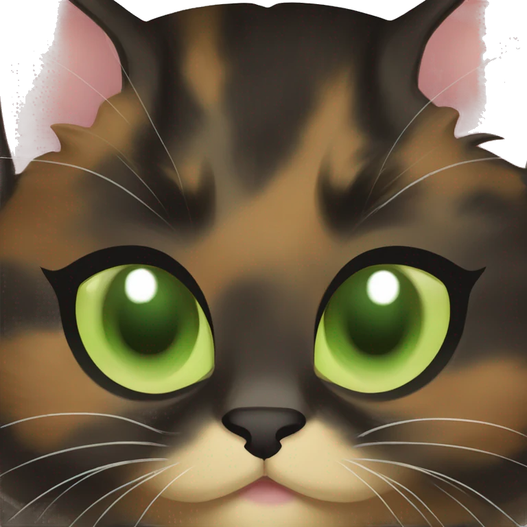 Tortoiseshell cat with green eyes, chubby emoji