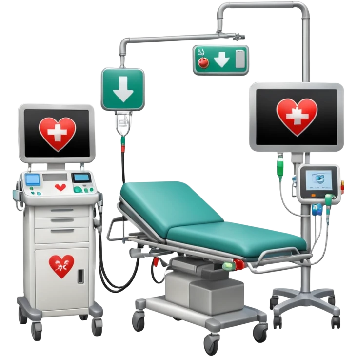 An emergency room corner with defibrillator, monitors, and crash cart.
 emoji