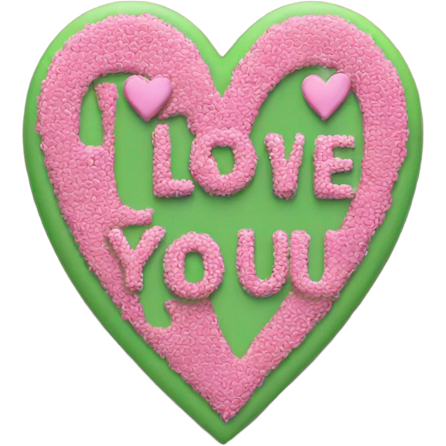 I love you text in green and pink  emoji
