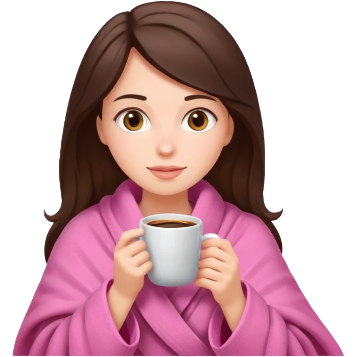 Brunette girl in pink blanket drinking coffee emoji