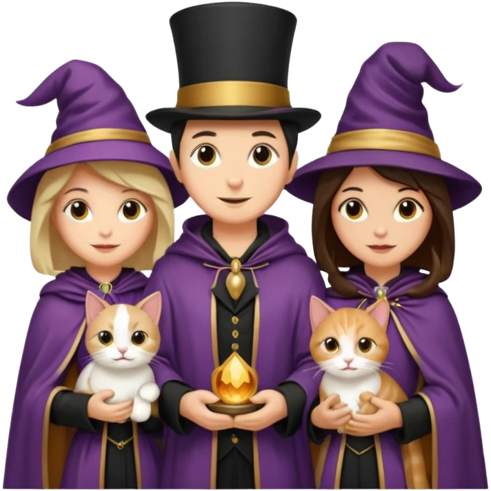 magician couple and their pet cat emoji