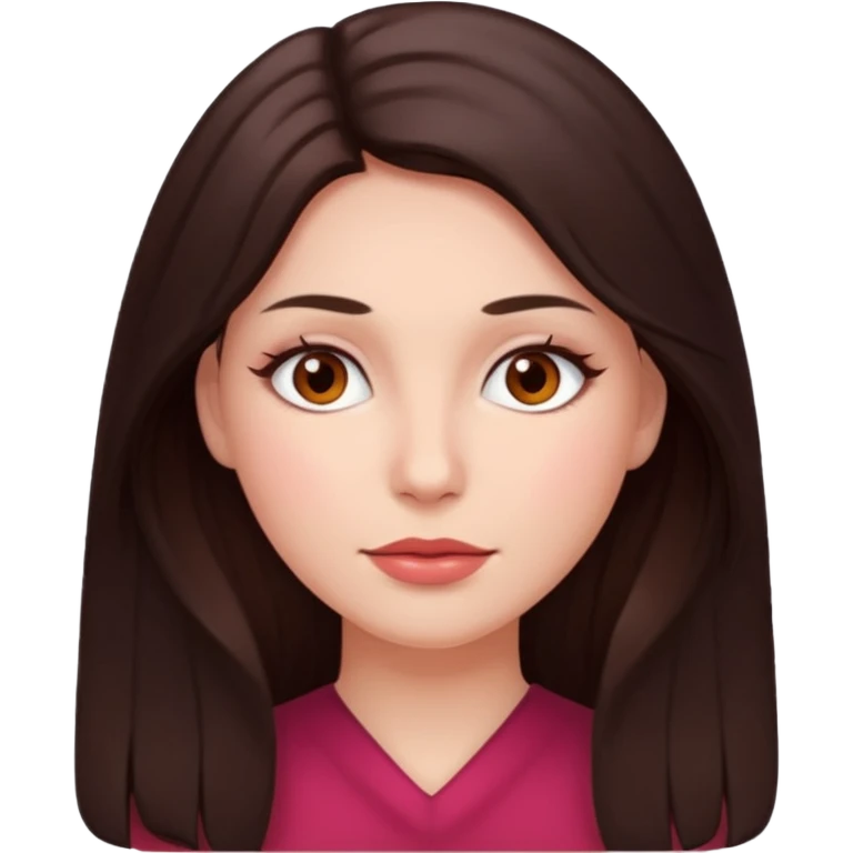 An emoji featuring a woman with dark brown long hair, brown eyes, light pinkish skin, red cheeks emoji