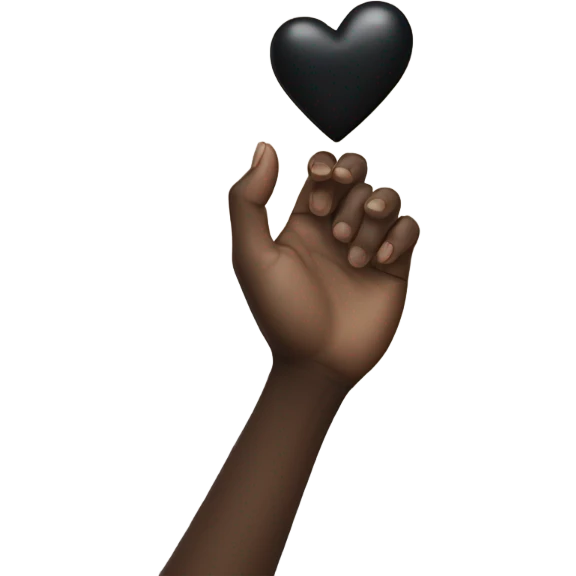 light hand holding a black heart emoji