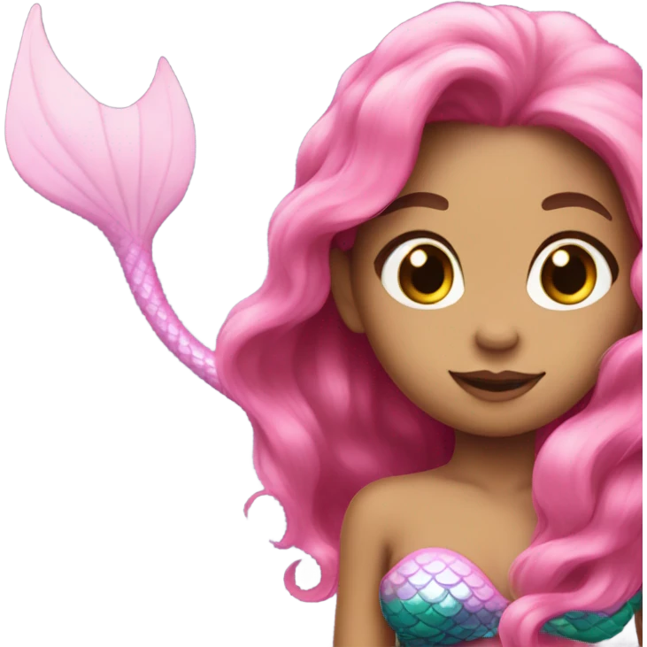 mermaid with pink sparkly tail and brown long hair emoji
