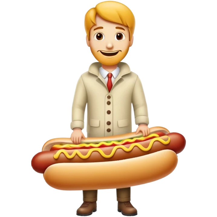 man dressed as a hot dog snack emoji