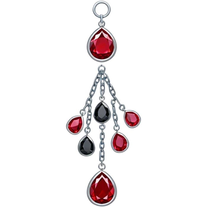 Epic Hanging suncatcher, chains with shiny sparkly with ruby-gemstones and obsidian-gemstones,  emoji