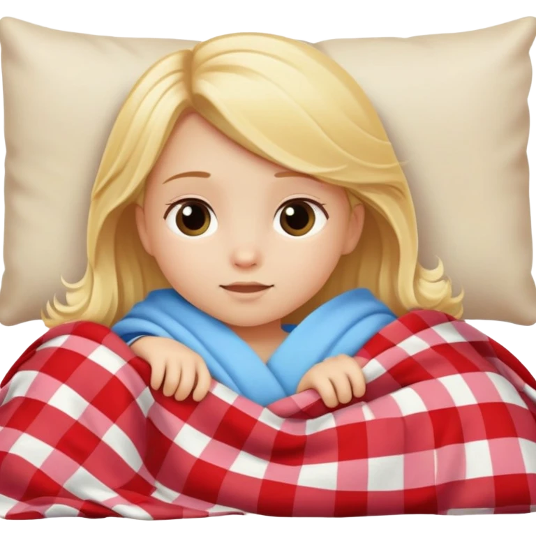 Blonde little girl laying on the couch with a blanket emoji